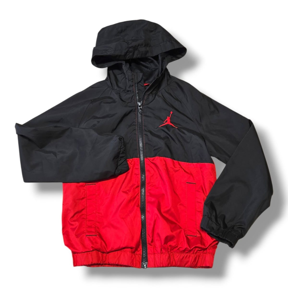 Nike Air Jordan Black & Red Hooded Rain Jacket | Size 6-7 | Pre-loved Quality