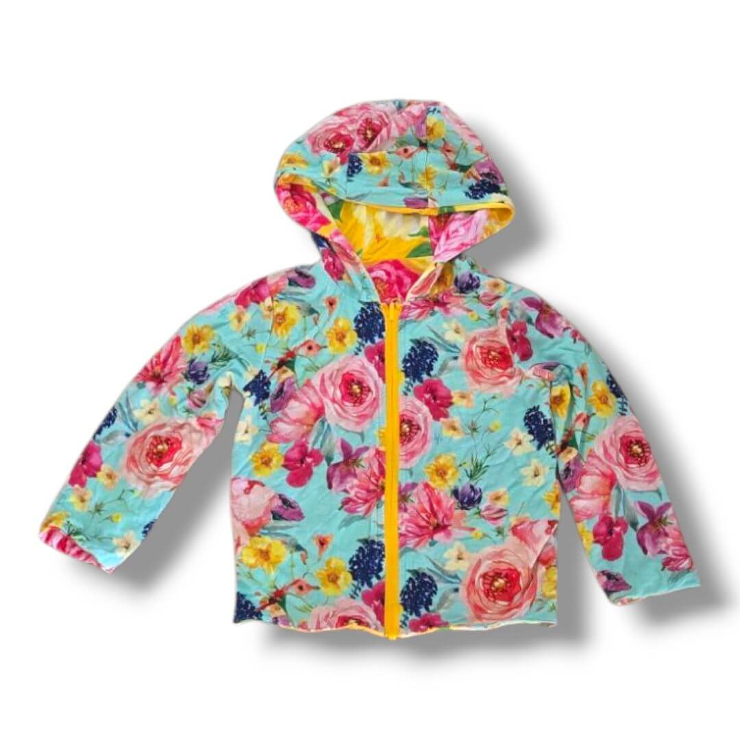Yellow floral/Aqua blue floral Posh Peanut Kids Hoodies, 18-24M