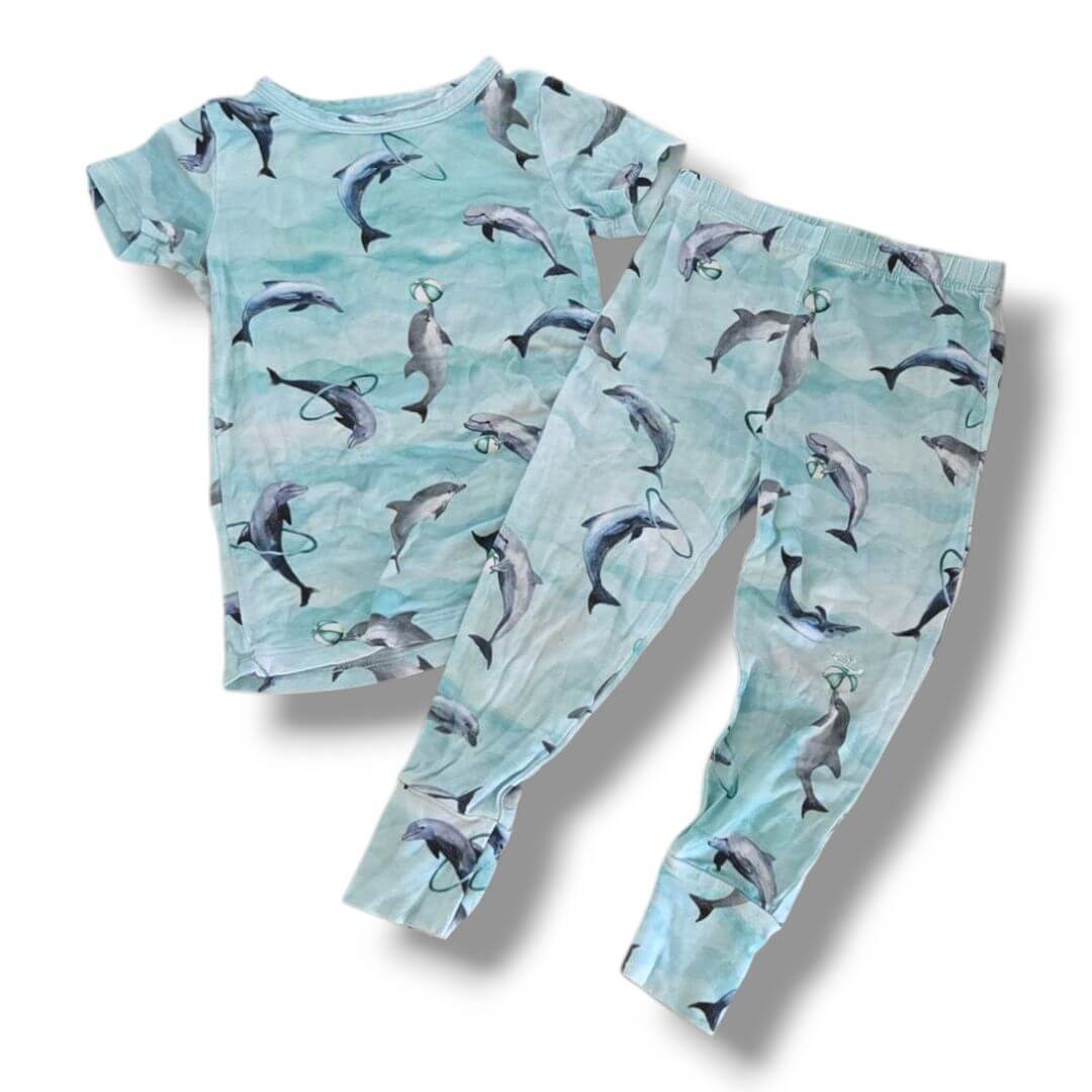 Aqua Blue Dolphin Posh Peanut Pajamas, 2T