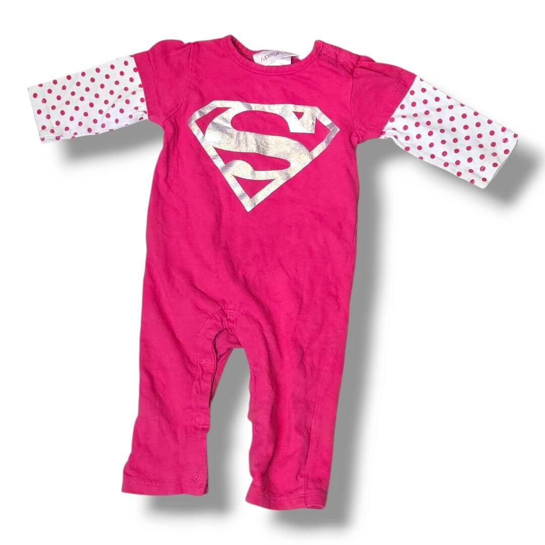Hot Pink Supergirl Kids Rompers, 3/6M