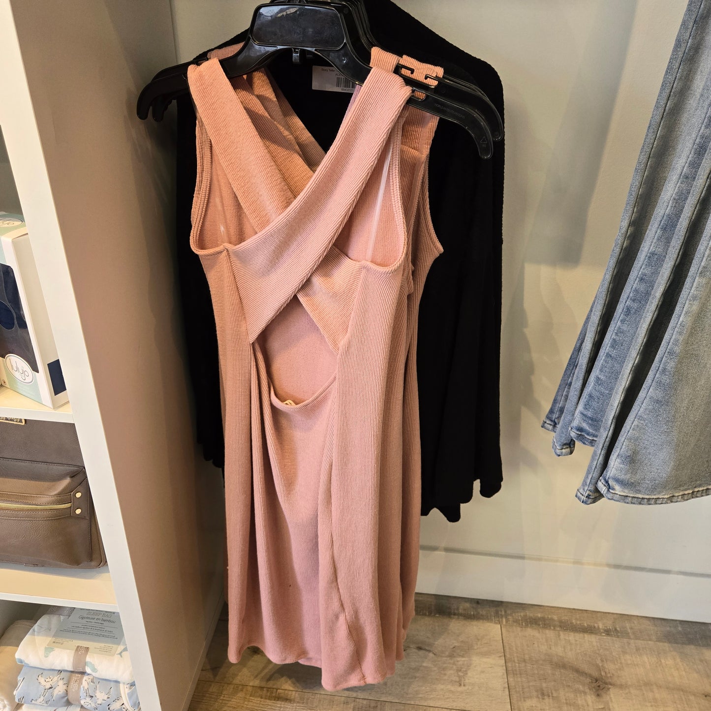 Hello Miz | Ribbed Cross-Back Maternity Dress - Pink & Blue Kidz Clothing