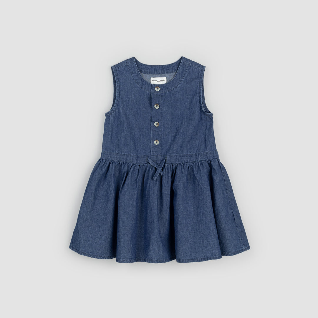 Miles The Label | Chambray Sleeveless Front-Button Dress - Pink & Blue Kidz Clothing
