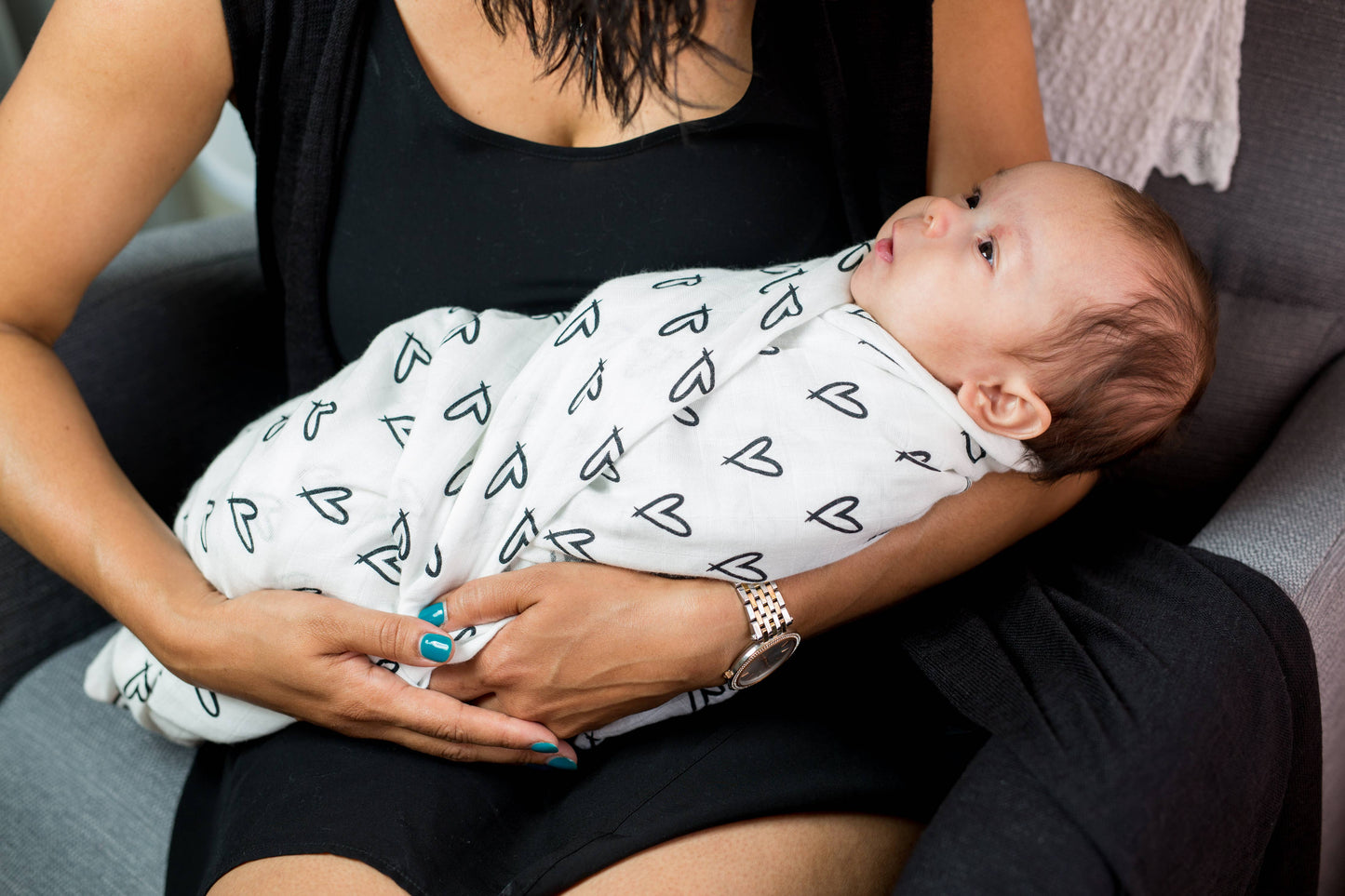 Deluxe Bamboo Swaddle - Messy Hearts - Pink & Blue Kidz Clothing