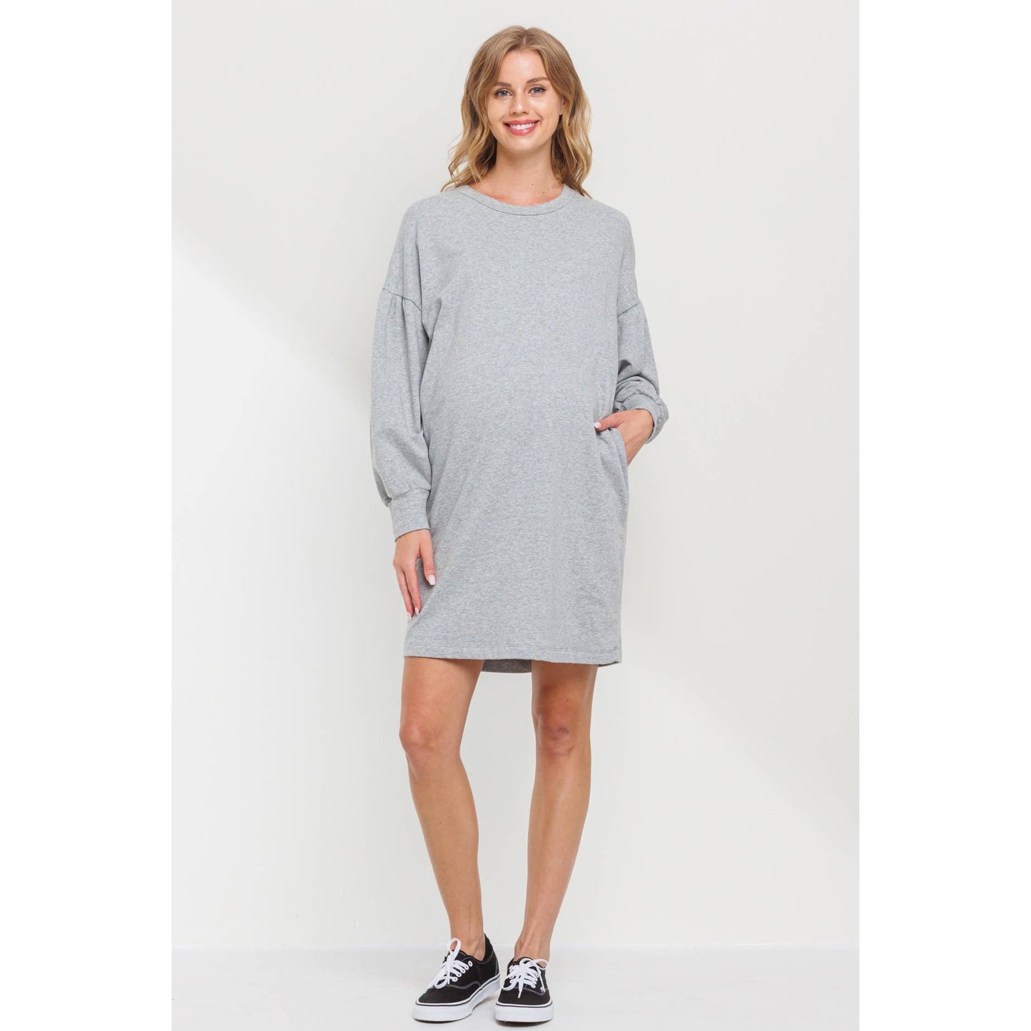 Crew Neck Maternity Sweater Dress with Pockets: Olive - Pink & Blue Kidz Clothing