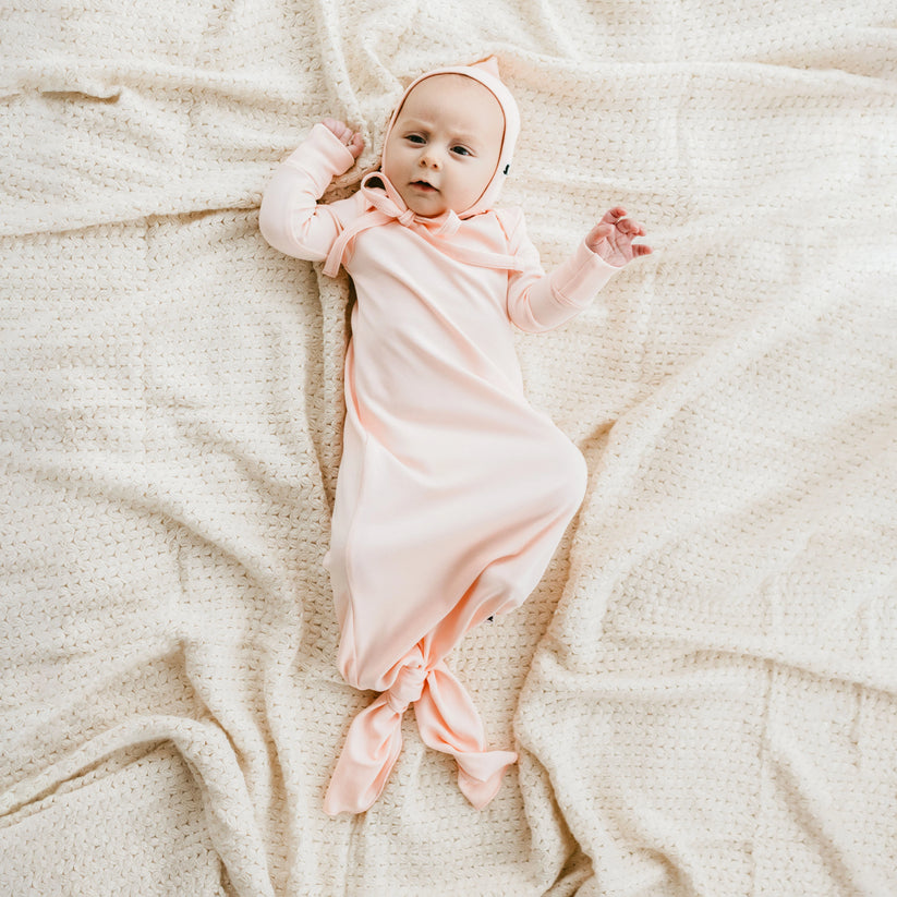 BABY BAMBOO KNOTTED GOWN | BLUSH | 0/6M - Pink & Blue Kidz Clothing