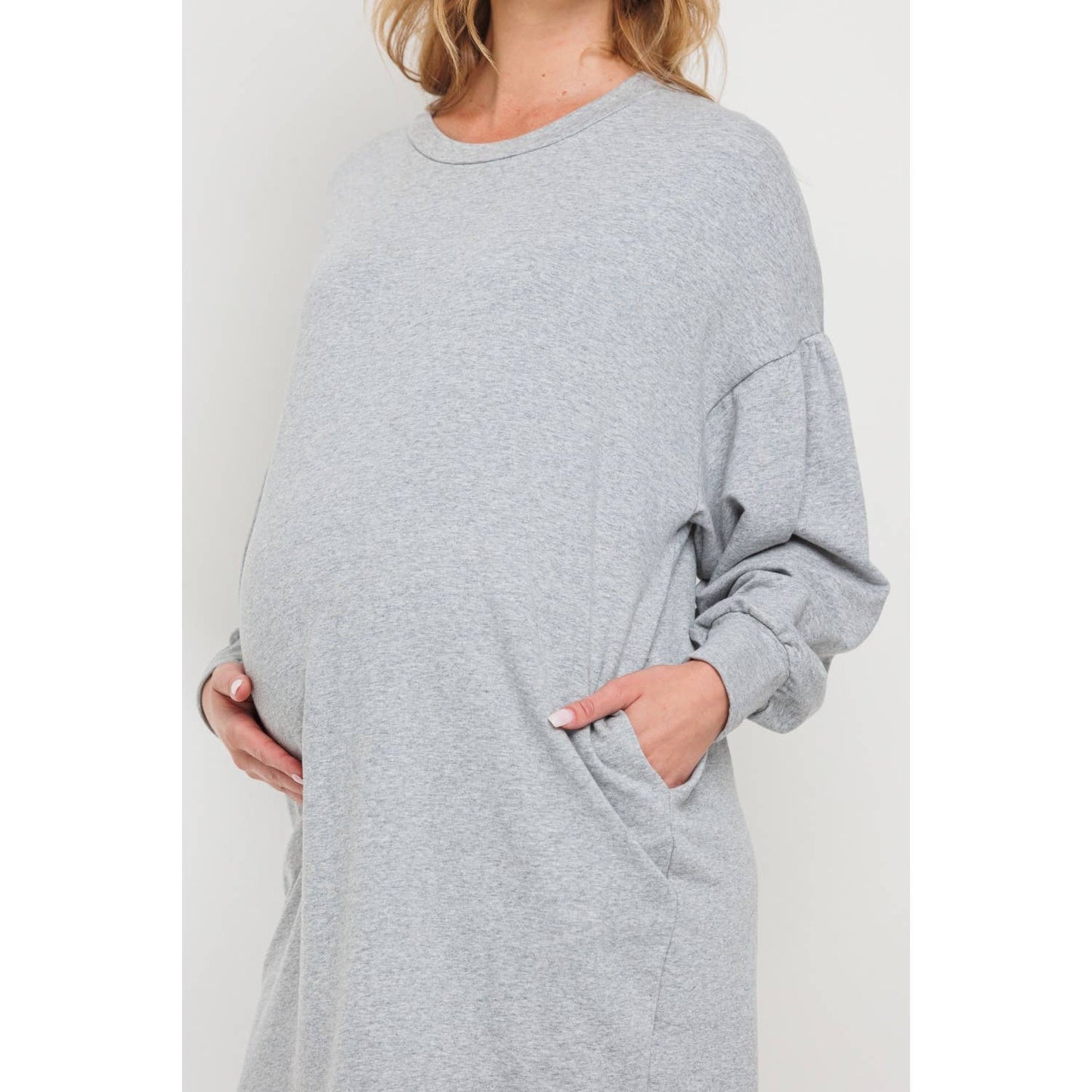 Crew Neck Maternity Sweater Dress with Pockets: Olive - Pink & Blue Kidz Clothing