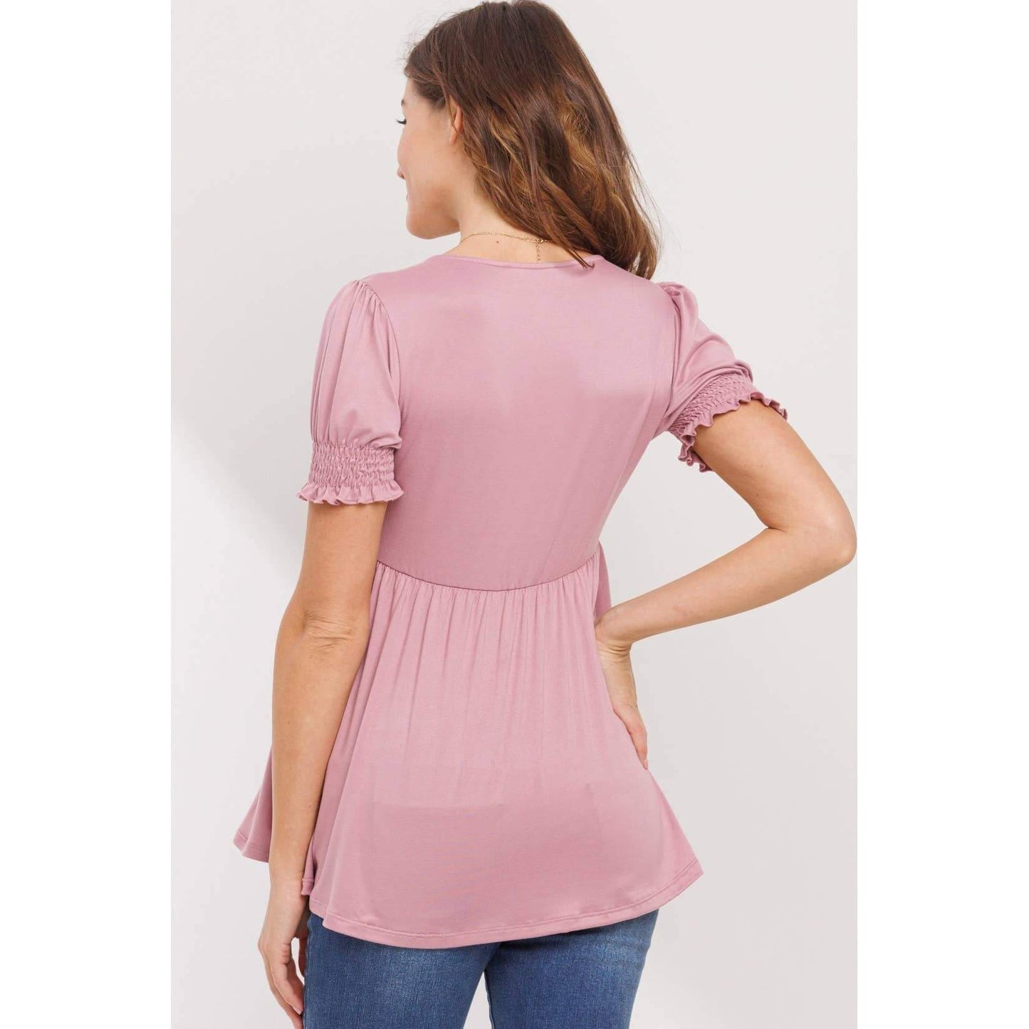 Coming Soon | Hello Miz - Surplice Smocked Sleeve Maternity Nursing Top - Pink & Blue Kidz Clothing