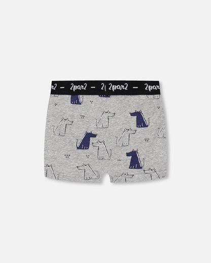 Deux Par Deux | Organic Cotton Boxer Short Grey Mix Printed Dogs - Pink & Blue Kidz Clothing