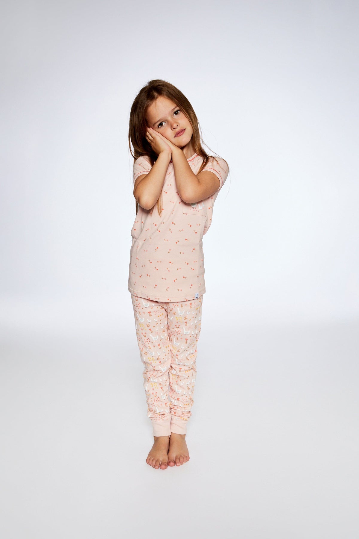 Deux Par Deux | Organic Cotton Two Piece Pajama Set Pink Printed Goose - Pink & Blue Kidz Clothing