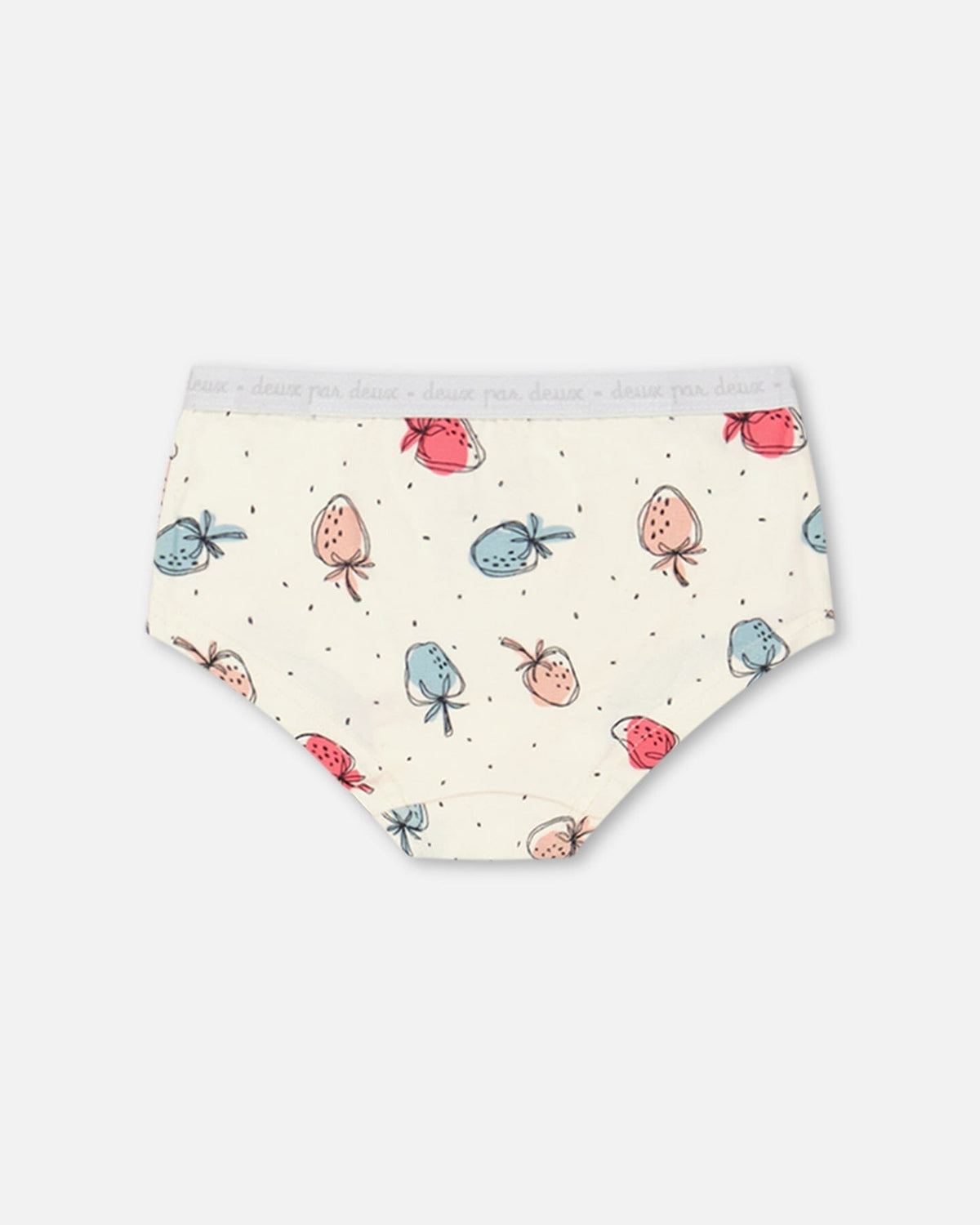 Deux Par Deux | Organic Cotton Boyshort Pantie Off White Printed Strawberry - Pink & Blue Kidz Clothing
