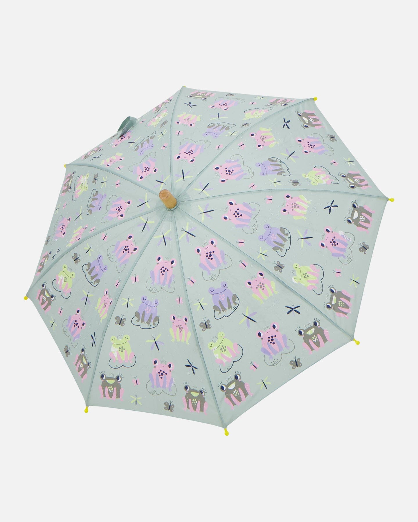 Green rain jumpsuit with color-changing frogs print