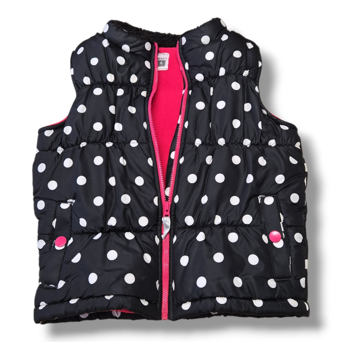 Carter's Black & White Polka Dot Fleece-Lined Puffer Vest | Size 6 | Pre-loved Quality