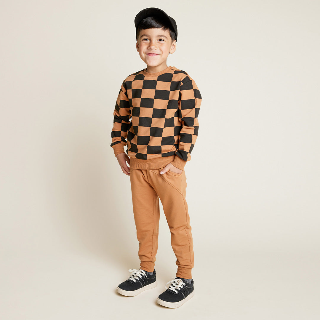 Miles The Label | Bronze Checkboard Sweatshirt - Pink & Blue Kidz Clothing