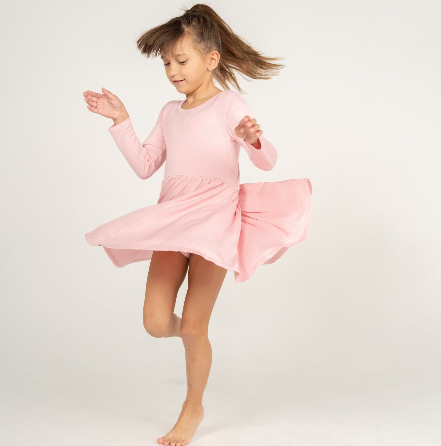 Bamboo Jersey Long Sleeve Twirl Dress w/ Bloomer (Coral Blush)