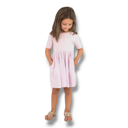 Coming Soon | RuffleButts | Short Sleeve Twirl Dress | Dainty Buds - Pink & Blue Kidz Clothing