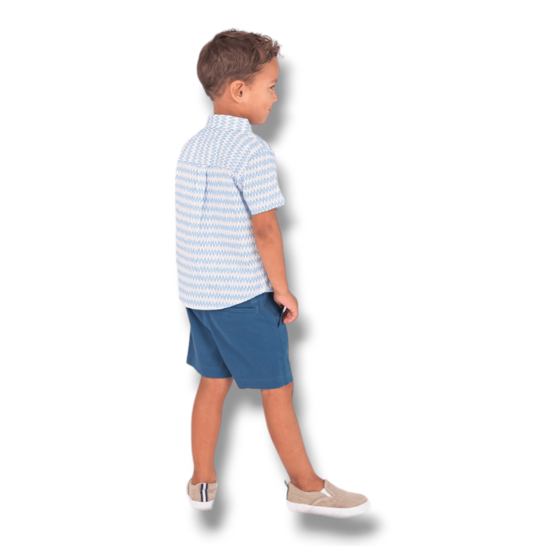 Coming Soon | RuffleButts | Chino Shorts | Indigo - Pink & Blue Kidz Clothing