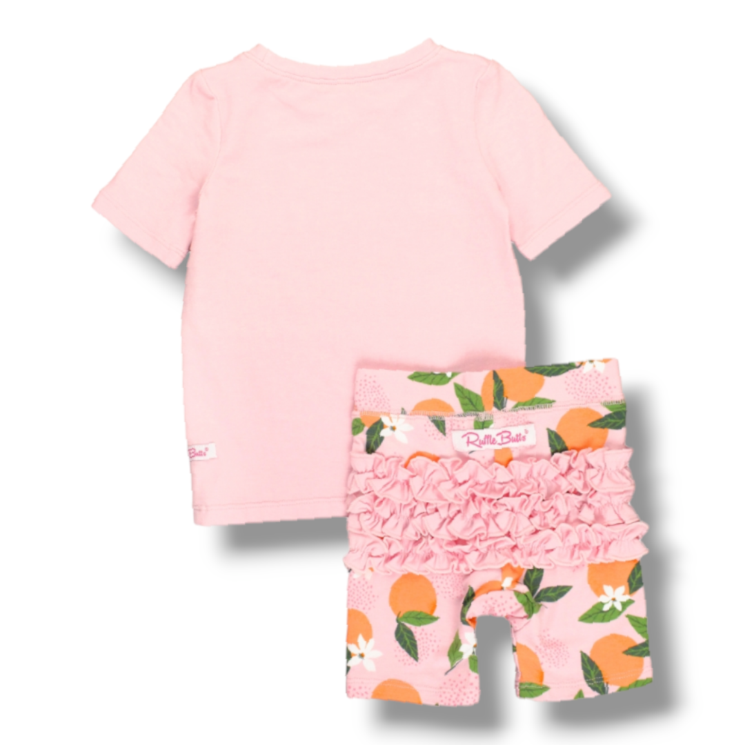 Coming Soon | RuffleButts | Squeeze the Day Girls Shorts Pajama Set - Pink & Blue Kidz Clothing