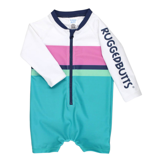 Boys' Aqua Color Block Long Sleeve One Piece Rash Guard - Pink & Blue Kidz Clothing