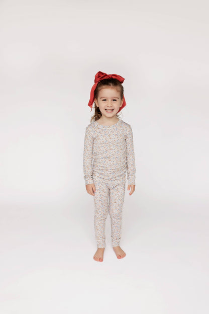 Early Grey : Bamboo 2-Piece Pjs: Antique Floral - Pink & Blue Kidz Clothing