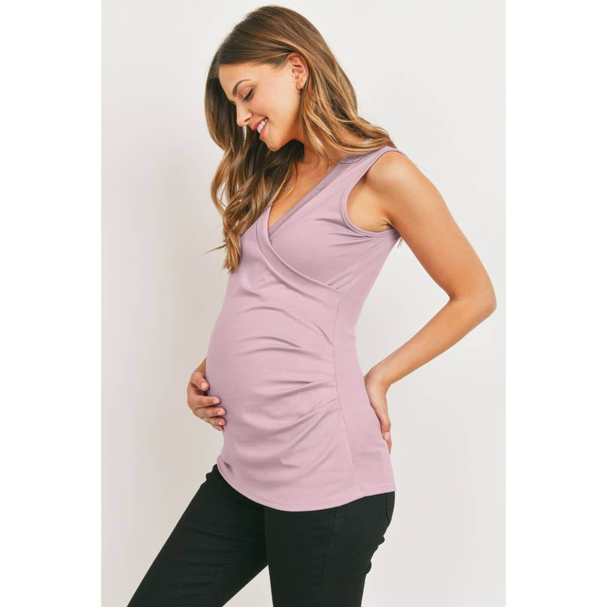Coming Soon | Ruched Wrap Maternity Nursing Jersey Tank Top - Pink & Blue Kidz Clothing