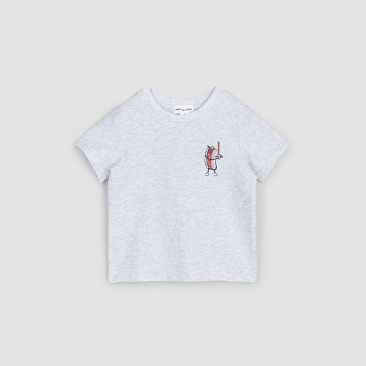 Miles The Label | Ballpark Frank Light Heather Grey T-Shirt - Pink & Blue Kidz Clothing