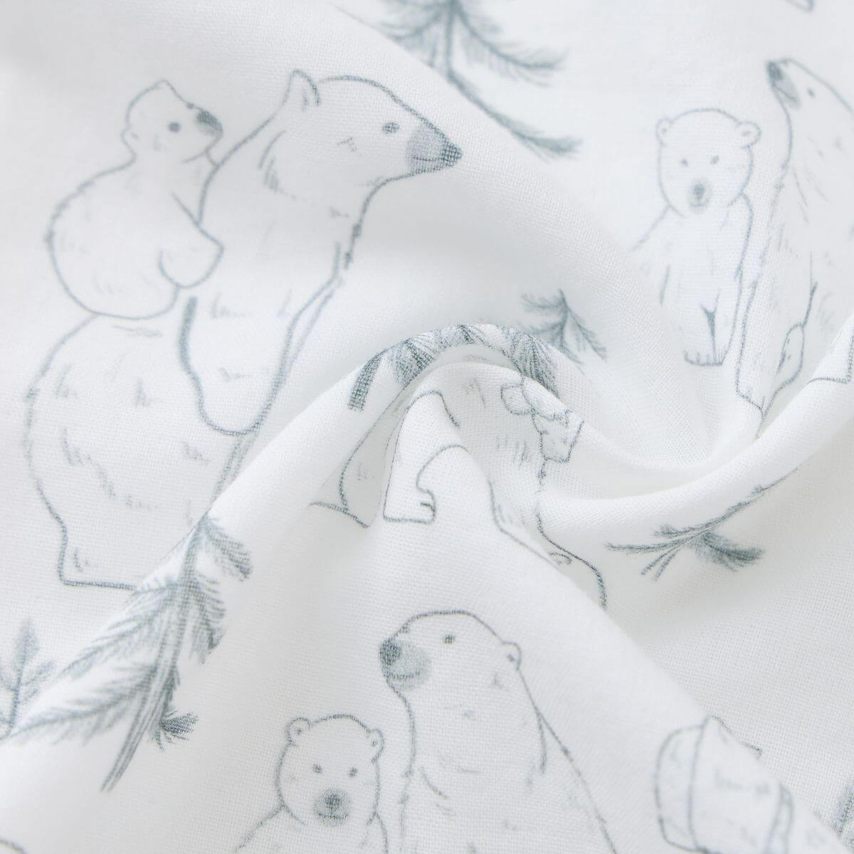Organic muslin baby blanket featuring a charming Polar Bear family print on soft, breathable fabric.