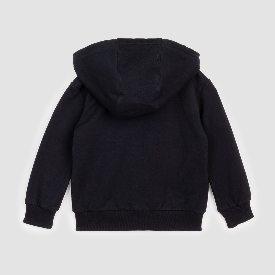 BOY HOODED ZIP FRONT JACKET KNIT-BLACK