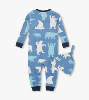 Little Blue House by Hatley Blue Polar Bears Baby Coverall & Hat – New Condition