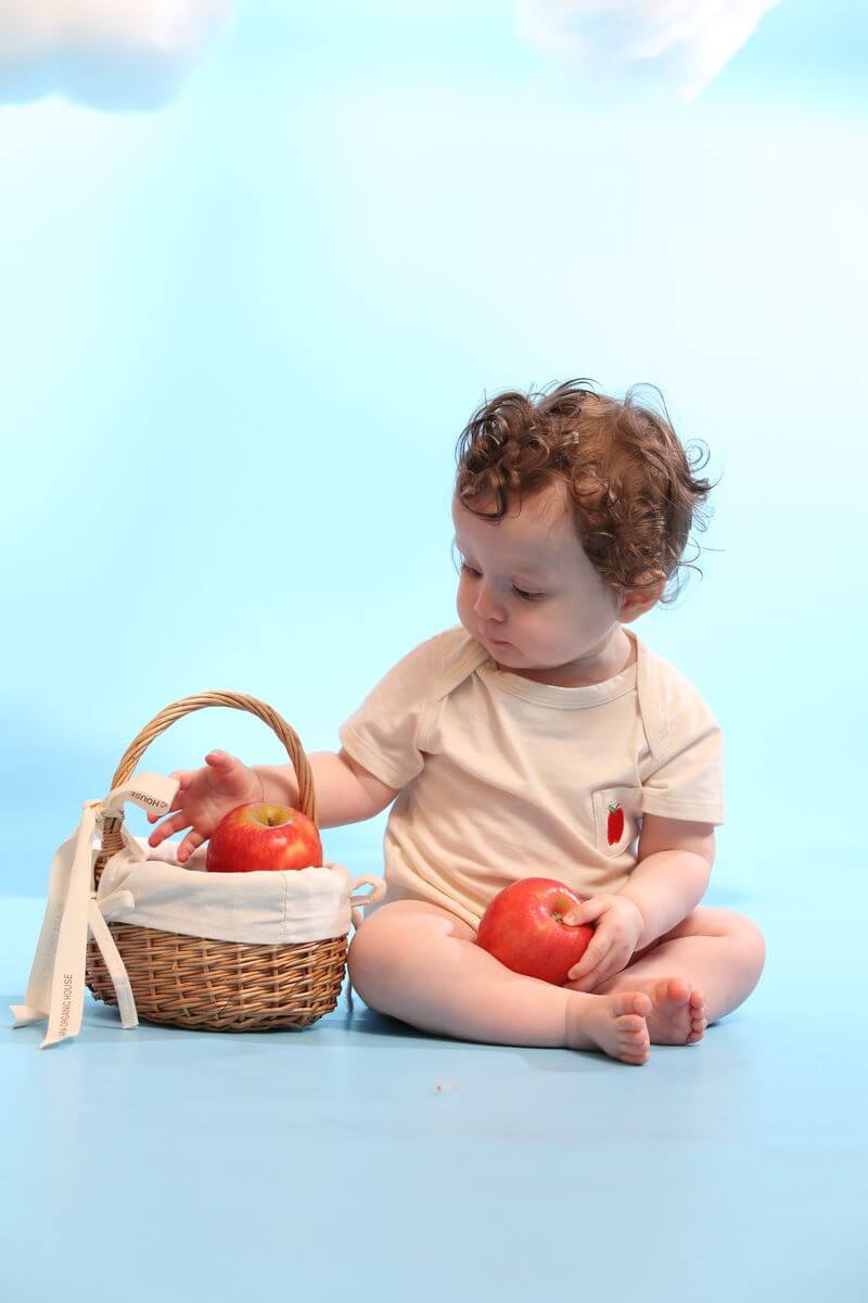 Blara Organic House | Short Sleeve Bodysuit | Apple Appliqué