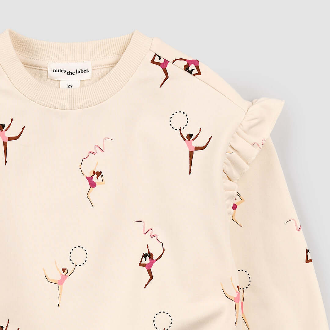 Gymnast Print on Birch Long-Sleeve Top