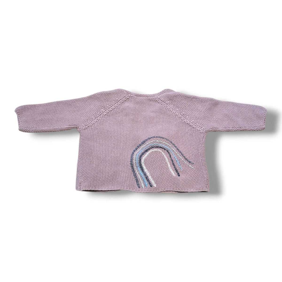 Next pre-loved baby cardigan 0-3 months with unique embroidered rainbow details.