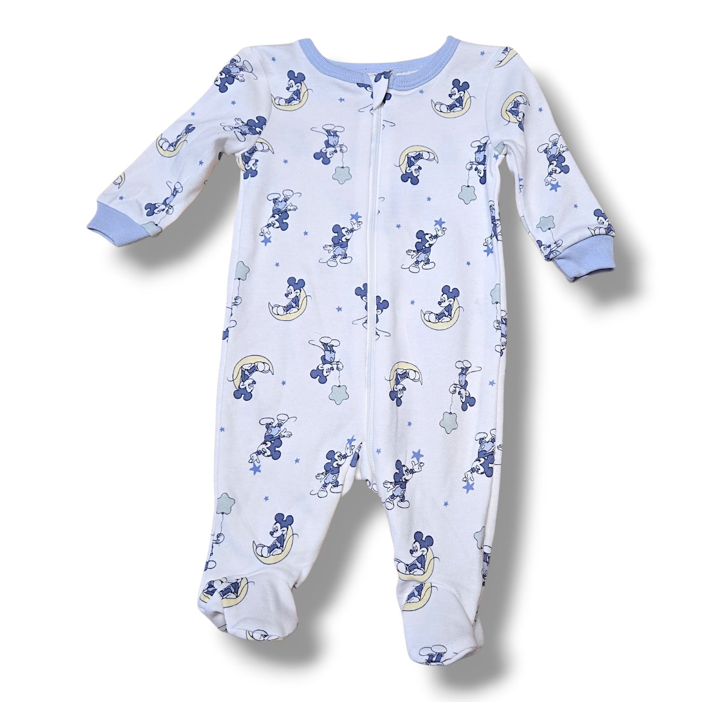 Disney 0m sleeper, pre-loved Disney sleeper, features blue Mickey Mouse print, gently used condition