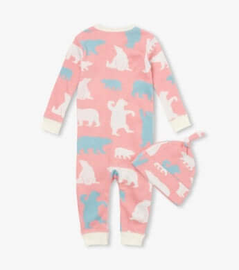 Little Blue House by Hatley Pink Polar Bears Baby Coverall & Hat – New Condition
