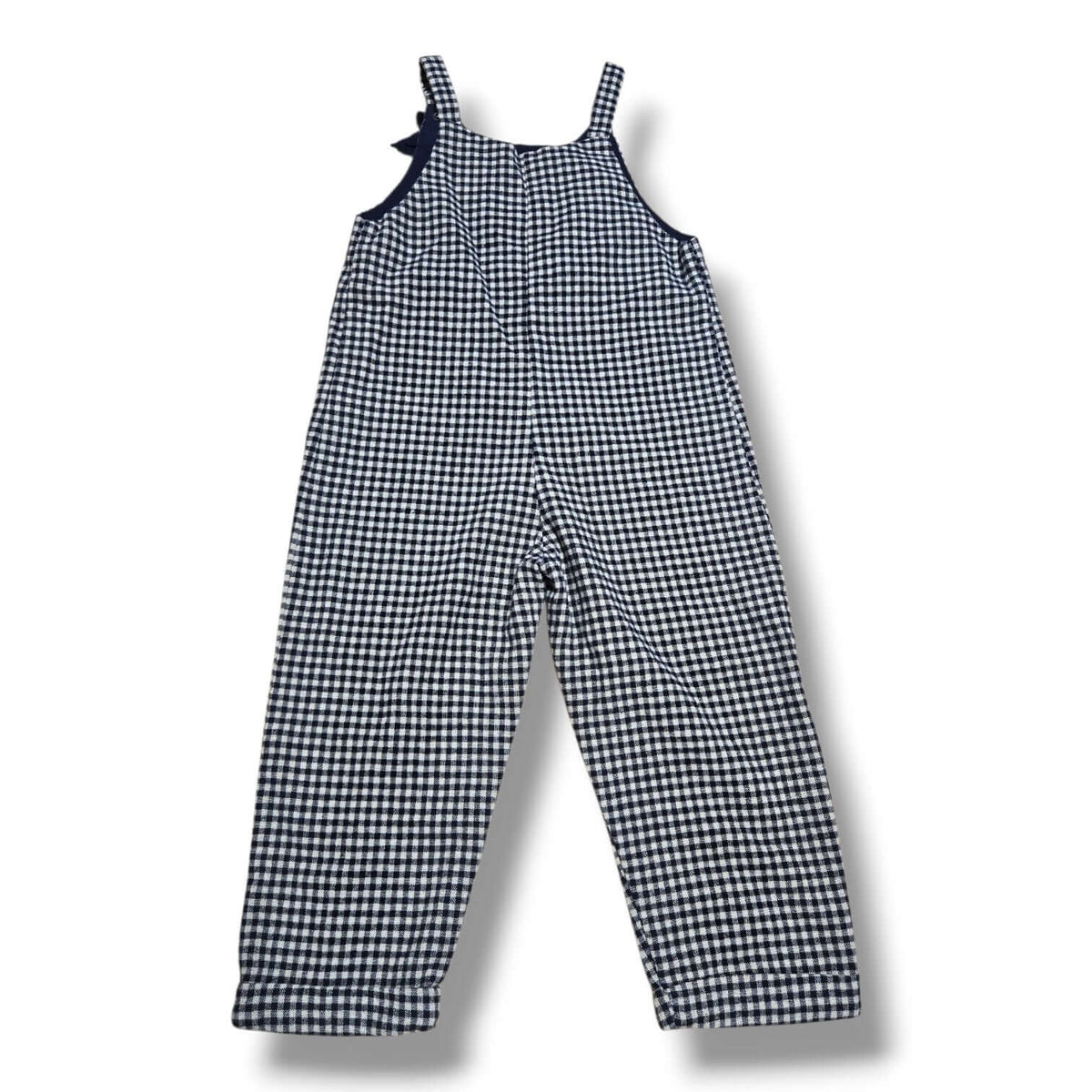Pre-loved Zara overalls for toddlers in black and white gingham pattern.