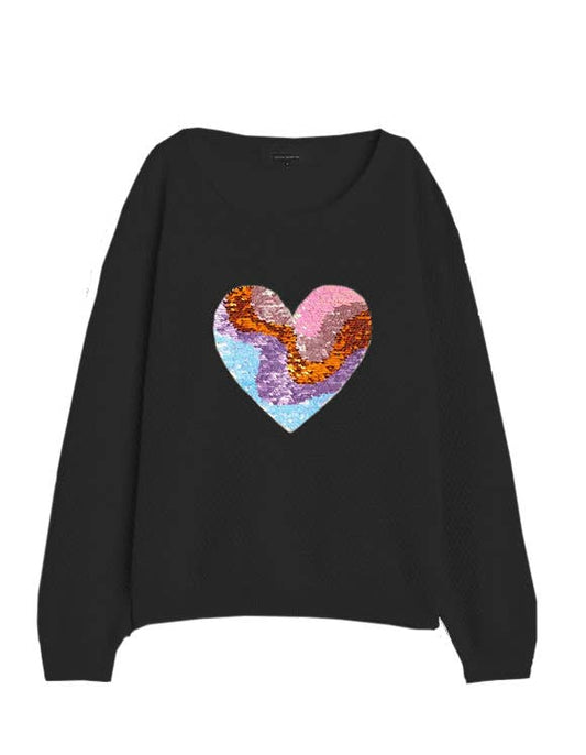 Silver Jeans - GIRLS L/S KNIT TOP WITH HEART SEQUIN - Pink & Blue Kidz Clothing
