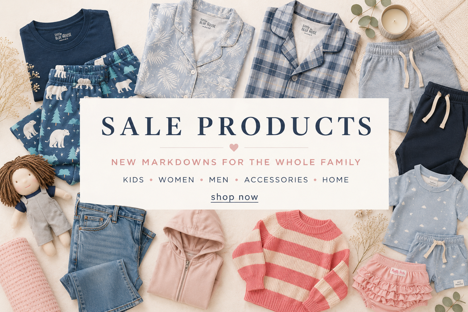 New sale items featuring extra discount sale items for kids and families, including clothing and accessories.