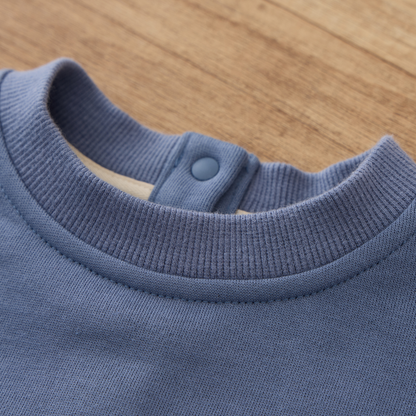 Blara Organic House Bear Embroidered Raw Hem Sweatshirt – Blue