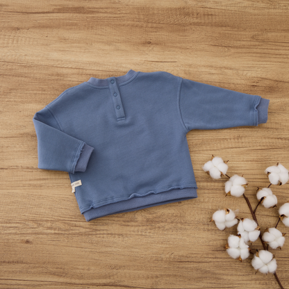 Blara Organic House Bear Embroidered Raw Hem Sweatshirt – Blue