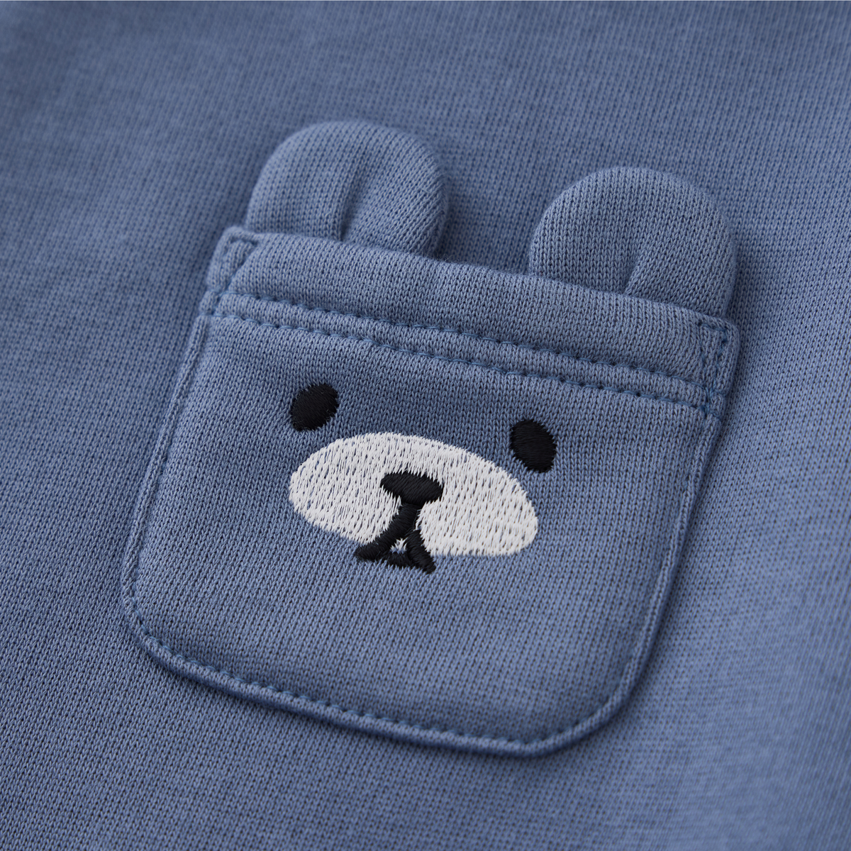 Blara Organic House Bear Embroidered Raw Hem Sweatshirt – Blue