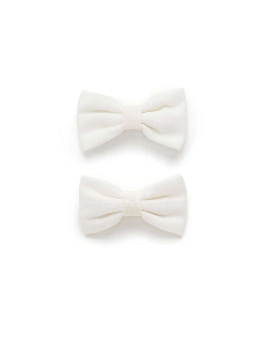 White Linen Bow Hair Clip