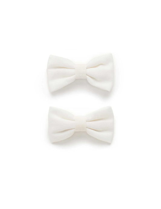 White Linen Bow Hair Clip