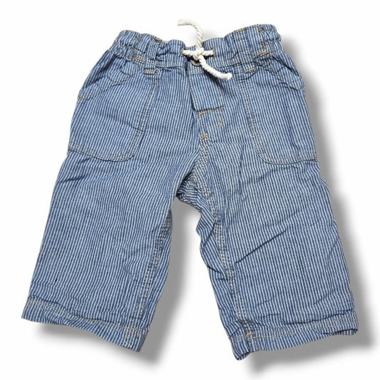 Blue striped pre-loved children's clothing bottoms for ages 4 to 6 months with adjustable waistband.