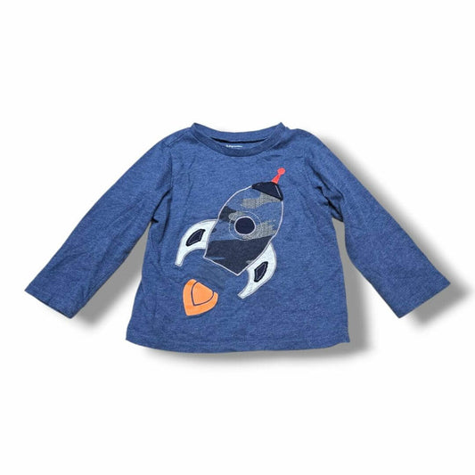 Pre-loved children's clothing, navy long sleeve shirt with rocket design for kids.