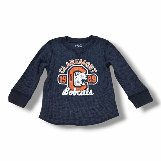 Pre-loved children's clothing 18-24M navy long sleeve top with Claremont Bobcats design.