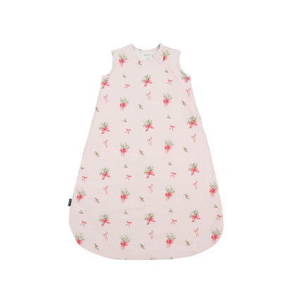 pink bows sleep sack for babies featuring a floral design with pink bows and a cozy shape.