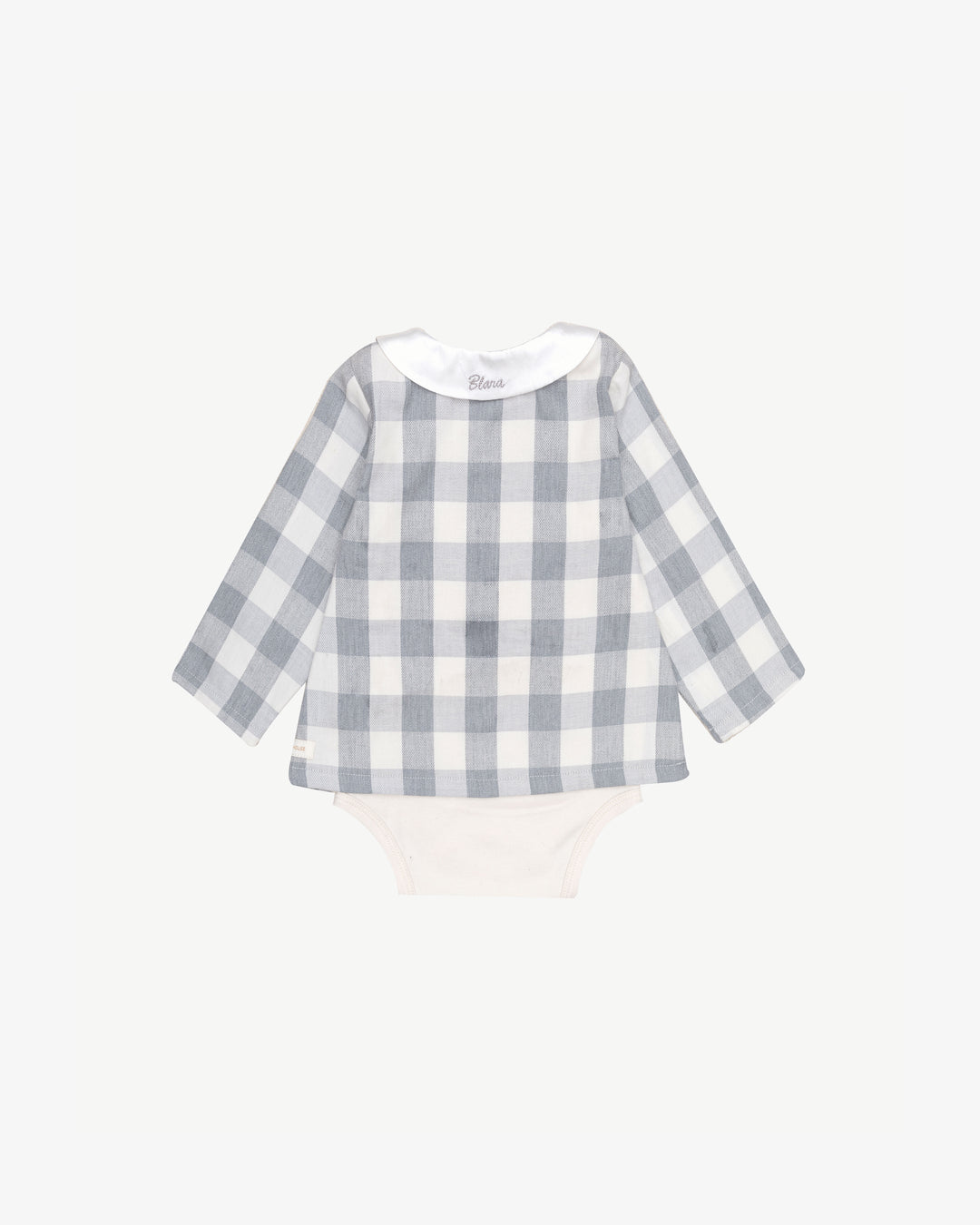 Blara Organic House Checker Girl Bodysuit made of organic cotton checker bodysuit in classic checker pattern.