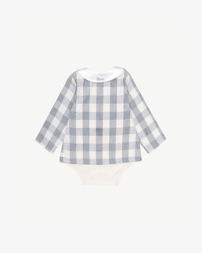 Blara Organic House Checker Girl Bodysuit made of organic cotton checker bodysuit in classic checker pattern.