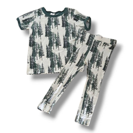Cream Forest green Trees Kate Quinn Pajamas, 2T
