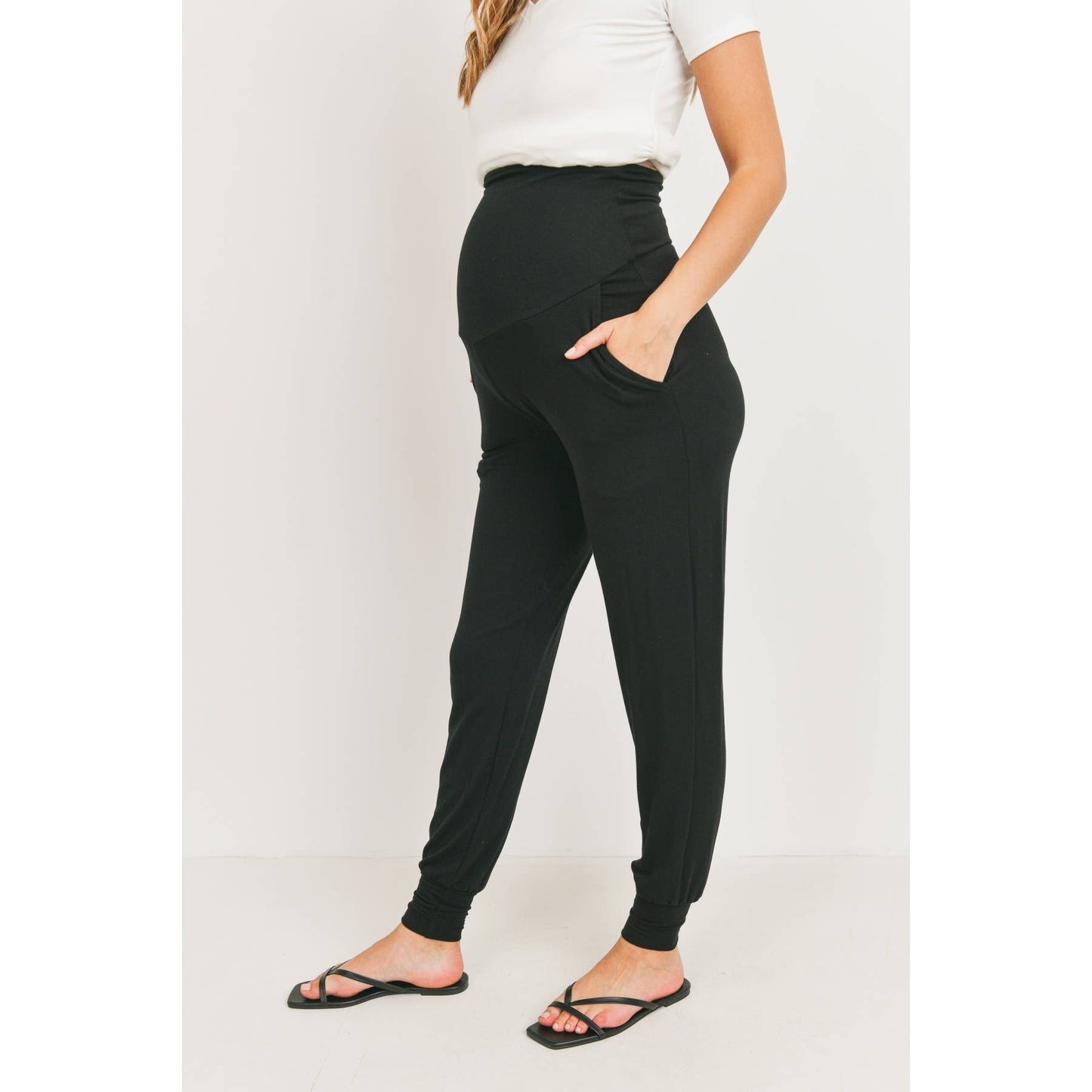 Hello Miz : Foldover Maternity Jogger Pants with Pockets: Black