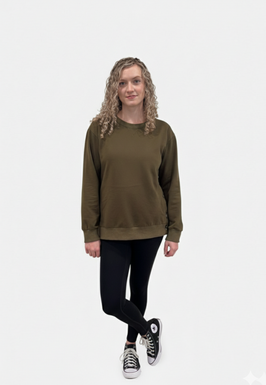 Sienna Maternity and Nursing Crewneck Sweatshirt -Adjustable Side Buttons